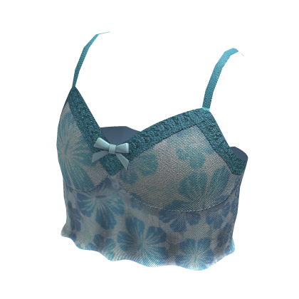 Blue Summer Hibiscus Lace Tank Top