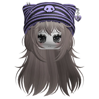 Emo Kawaii Skull Beanie W/ Wolfcut Ash