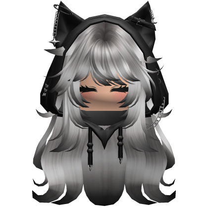 Black White hair Cute Y2K cat hoodie anime Roblox item