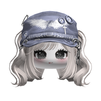 Silver Cute Wavy Pigtails w/ Y2K Cap & Face Roblox item