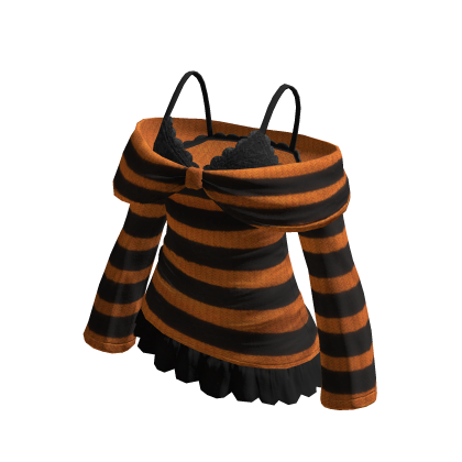 🍀Layered Bow Off-Shoulder(Striped Orange)