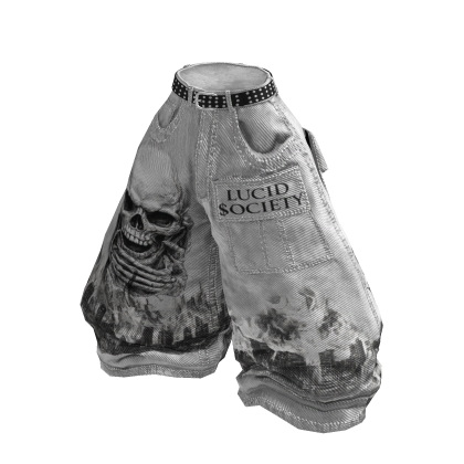 L$ - Baggy Streetwear Skull Jeans (White) thumbnail