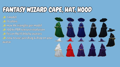 [R15/R6] Fantasy wizard cape, hat, hood [PBR] preview 1