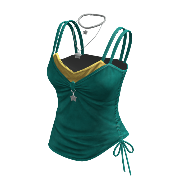 Y2K Layered Cami Top w/ Star Necklace (Green)