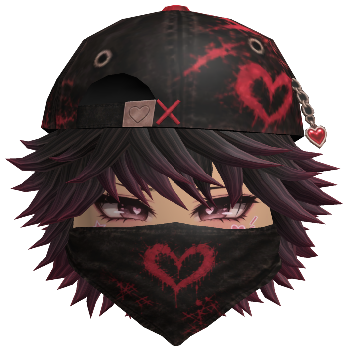 Dark Red Messy Emo Hair Heart Cap Mask Lover Boy