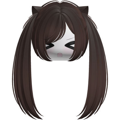 Kawaii Moe Dark Brown Pigtails w Cat Ears