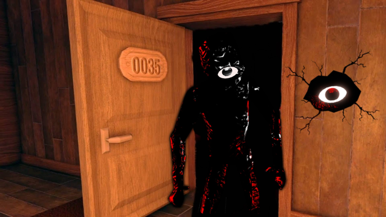 Seek-inspired Roblox horror scene from a separate DOORS-themed experience, not confirmed The Hollow footage