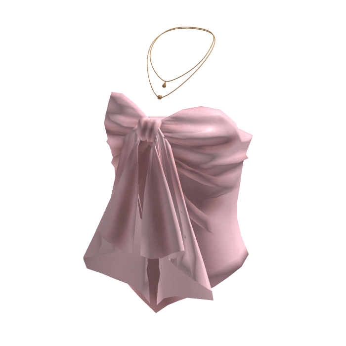 Coquette Satin Bow Tube Top w/ Necklace (Pink)