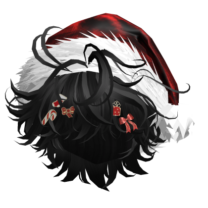 Messy Hair w/Christmas Santa Hat (Black)