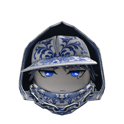Blue Porcelain Chain Cap Hood Mask Cool Hair