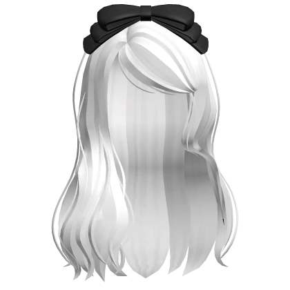 🍀Cute wavy Swept Hair w Black Bow(White) | Roblox Item - Rolimon's
