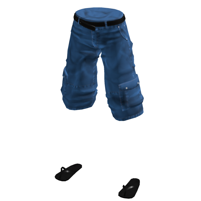 Baggy Thrifted Cargos w/ Flip Flops (Deep Blue)