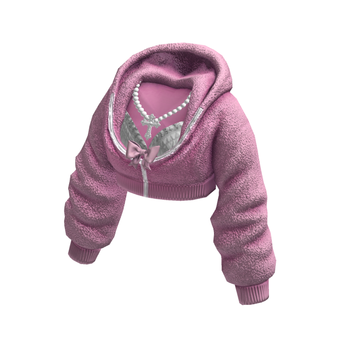 Pink Fluffy Cropped Hoodie