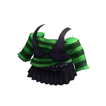 Green & Black Gothic Vamp Striped Dress