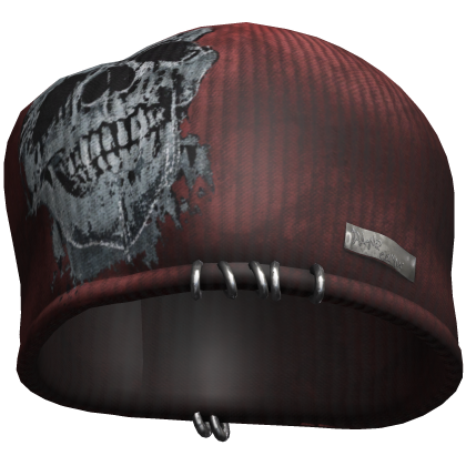 red grunge skull beanie