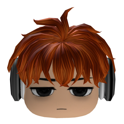 Red Messy Emo Boy Hair w/ Headphones & Face Roblox item