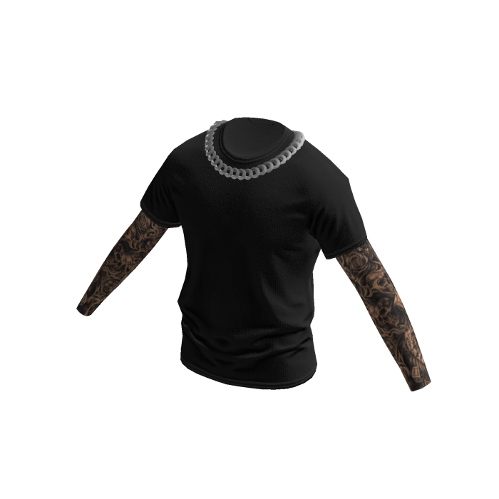 Black Shirt w/ Tattoo Sleeves & Chain