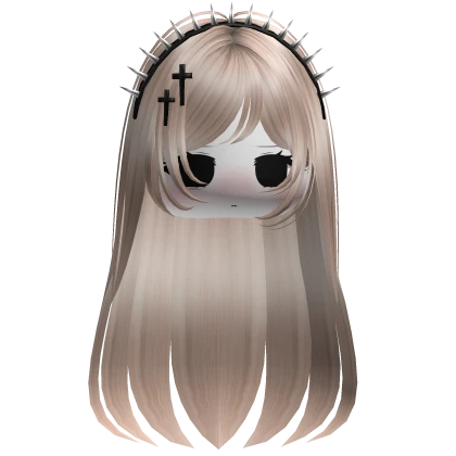♡ fluffy shy goth hair w spike headband platinum | Roblox Item