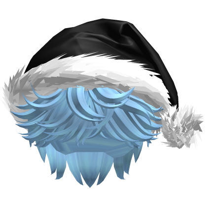 Messy Fluffy Blue Hair a Santa Hat Y2k