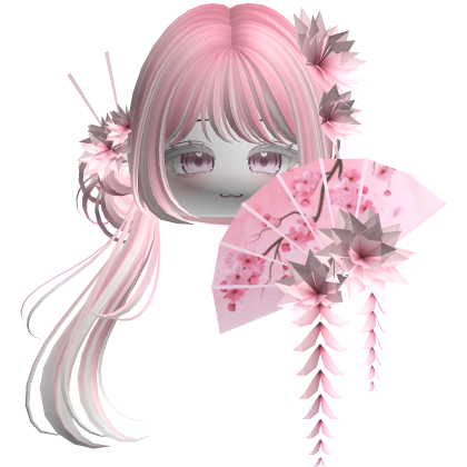 Side Ponytail w/ Cherry Blossoms & Fan