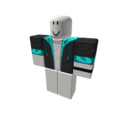 ORIGINAL Black Jacket with Cyan Blue Hoodie Roblox