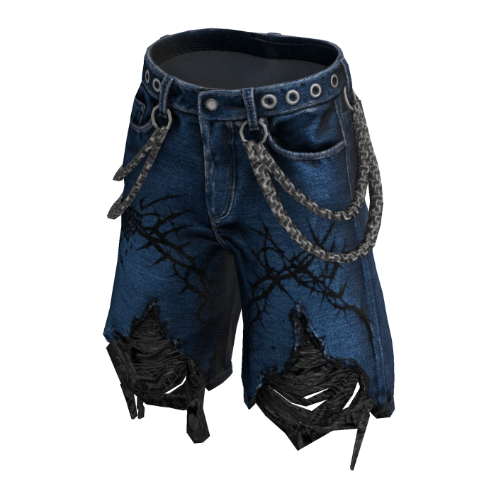 Blue Y2K Distressed Shorts w/ Chains