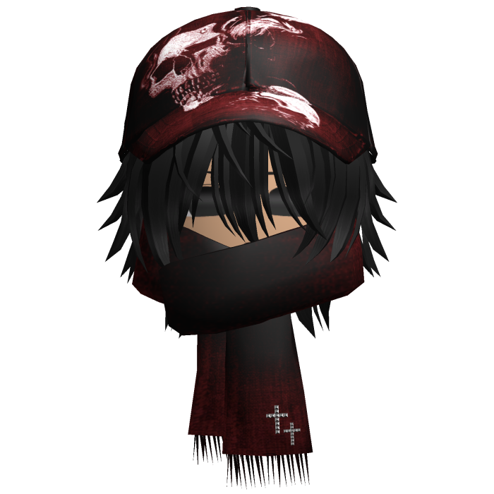 moe boy with emo red skull hat + scarf
