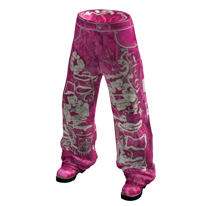 Pink White Denim Tear Baggy Pants