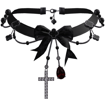 Coquette Goth Black Preppy Bow Necklace with Cross