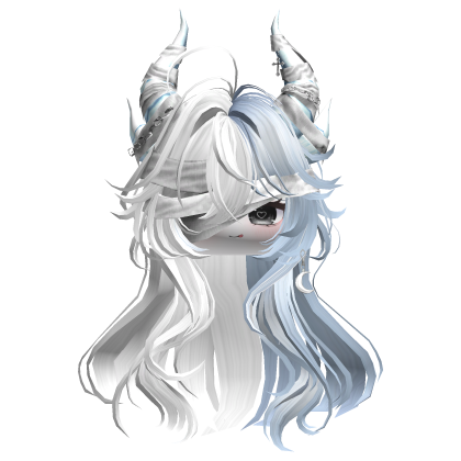 Horned Anime Demon Wolfcut (White&Blue)