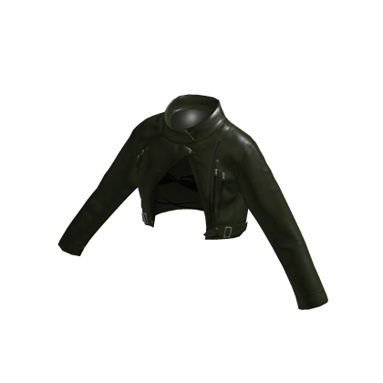 Ladies Green Crop Leather Biker Jacket with Bra
