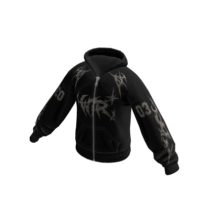 Y2K Grunge Zip Up Hoodie Tribal (Black) | Roblox Item - Rolimon's