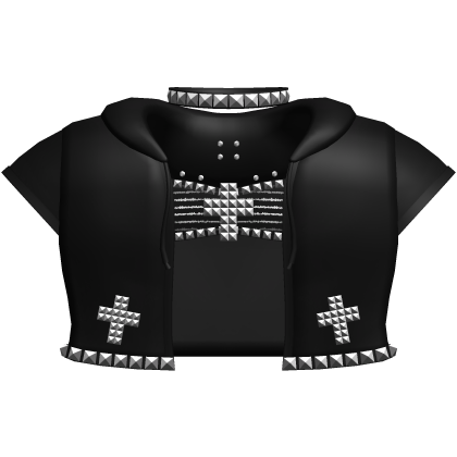 ♡ : emo alt studded hoodie w top in black v1