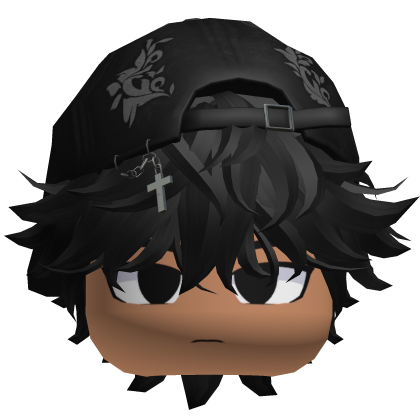 Black Messy Boy Y2k Cap Face Emo Hair Roblox item