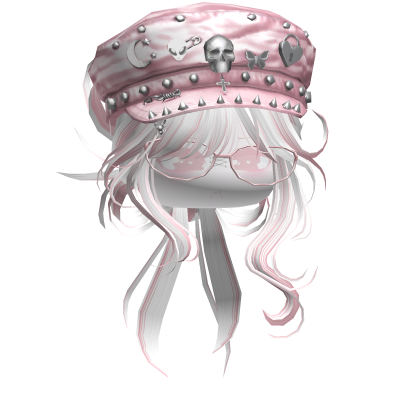 Emo Vamp Bun w/ Skull Beret (White&Pink) Roblox item