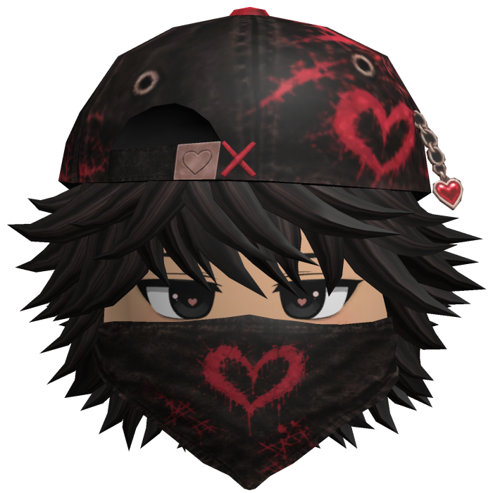 Black Messy Emo Hair Heart Cap Mask Lover Cool Boy