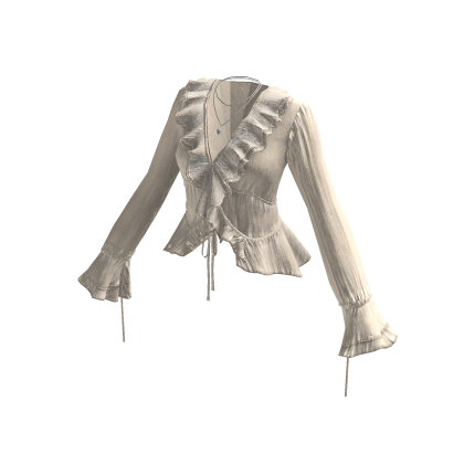 Vintage Ruffle Blouse w/ Bell Sleeves (Beige)
