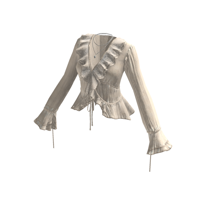 Vintage Ruffle Blouse w/ Bell Sleeves (Beige)
