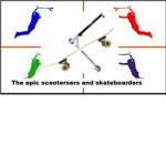 The epic scotersres and skateboarders