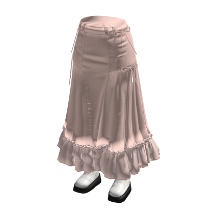Ruched Maxi Skirt with Ruffle Hem (Pink)