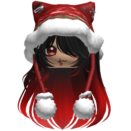 Long Black and Red hair cute Christmas hat Y2k