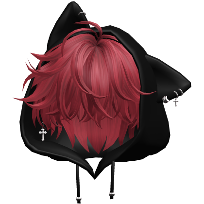 Red Messy Hair with Cat Hoodie