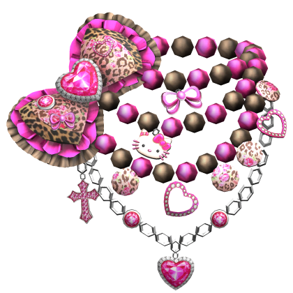 Agejo Gyaru Leopard Bow Pearl Necklace Brown Pink