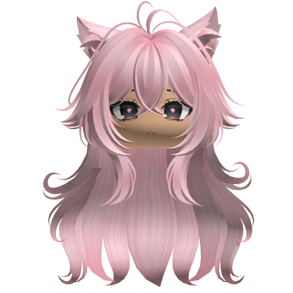Swirly Fluffy Cat Ears Hair w/ Face (Pink) Roblox item