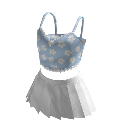 🍀Summer Crop Top w Mini Skirt (Blue) thumbnail