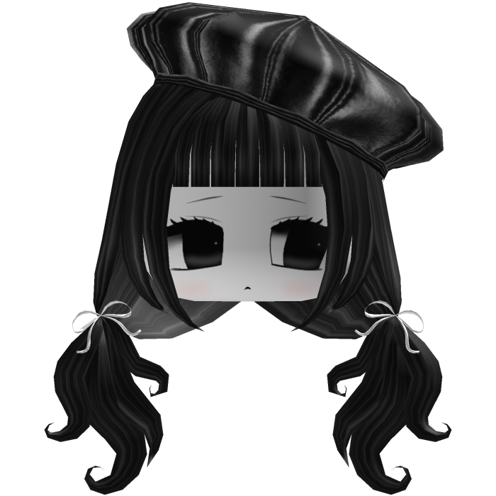 Black Kawaii Pigtails w/ Bows & Chibi Face