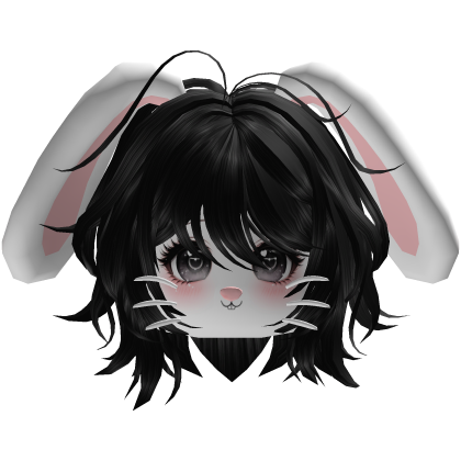 Cute Bunny Girl Ears w/ Short Messy Hair (Black) Roblox item