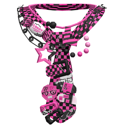 Scene Hot Pink Checkered Y2k Rave Necktie