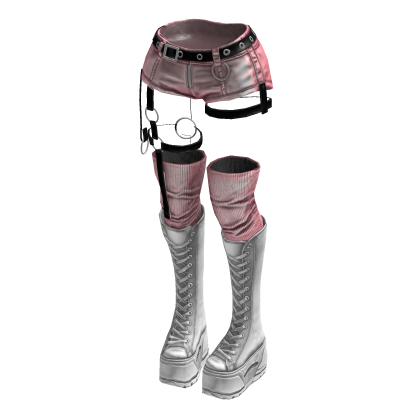 Gothic Emo Y2K Shorts boot straps (Pink Black)