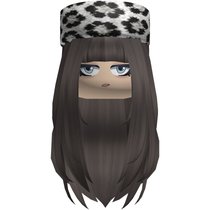 ✨long straight y2k brown hair leopard hat Roblox item